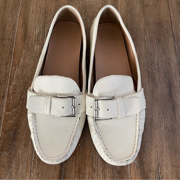 Aerosole Penny Loafers Women’s 7.5 Buckle White Peddled Leather Slip On - Picture 1 of 10